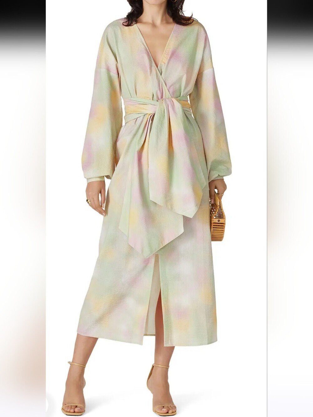 JUST Female Pastel Tie-Waist Midi Dress - Multi Pastel Colors Size M